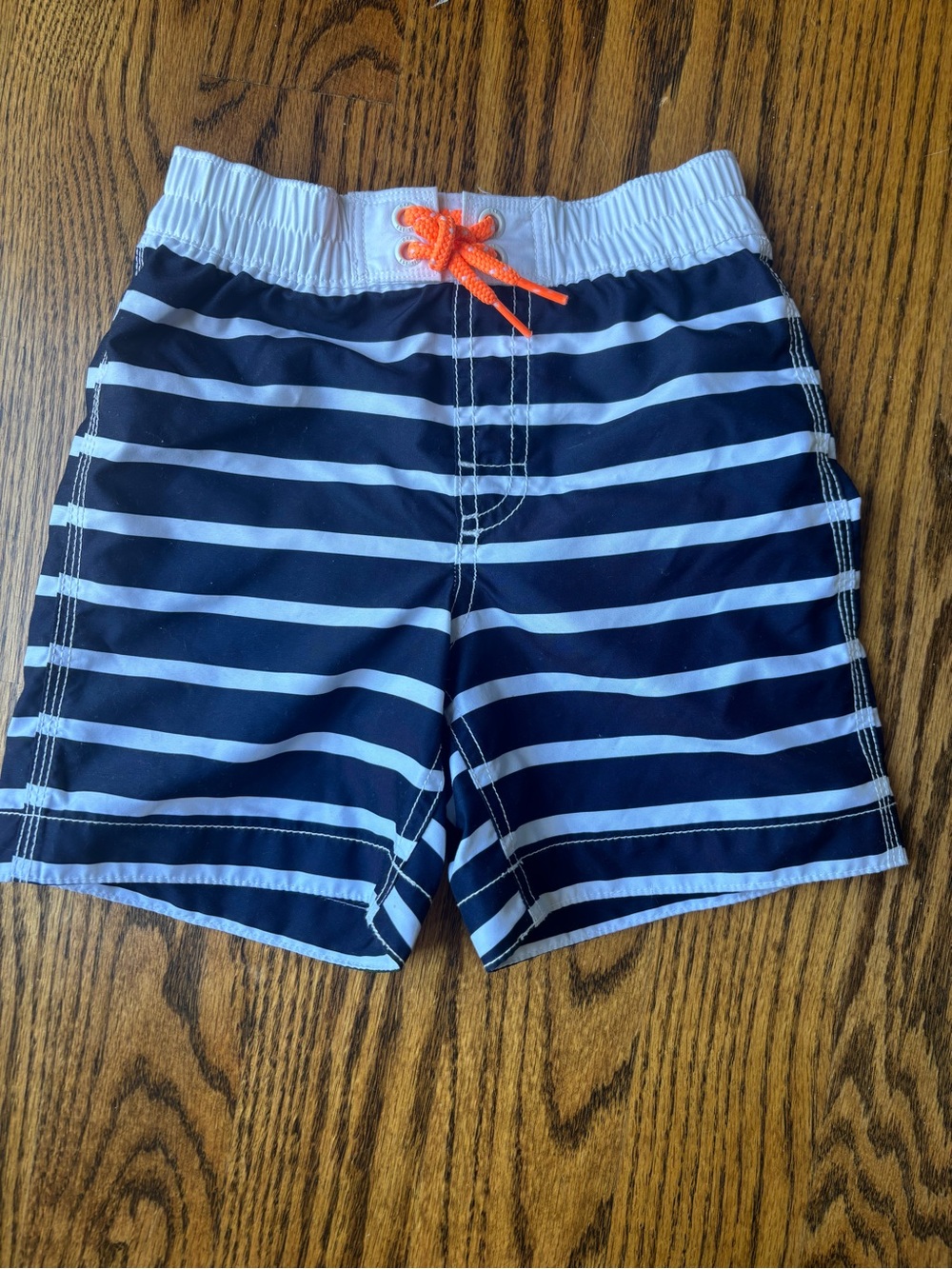 GAP Navy & White Striped Swim Shorts with Orange Drawstring
